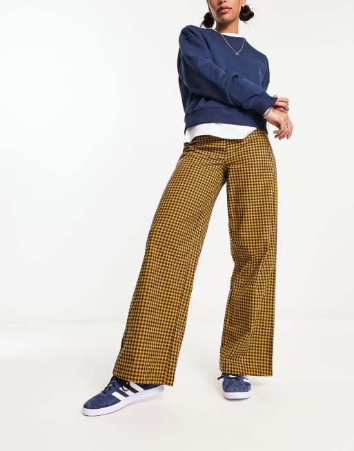 Yellow check trousers store womens