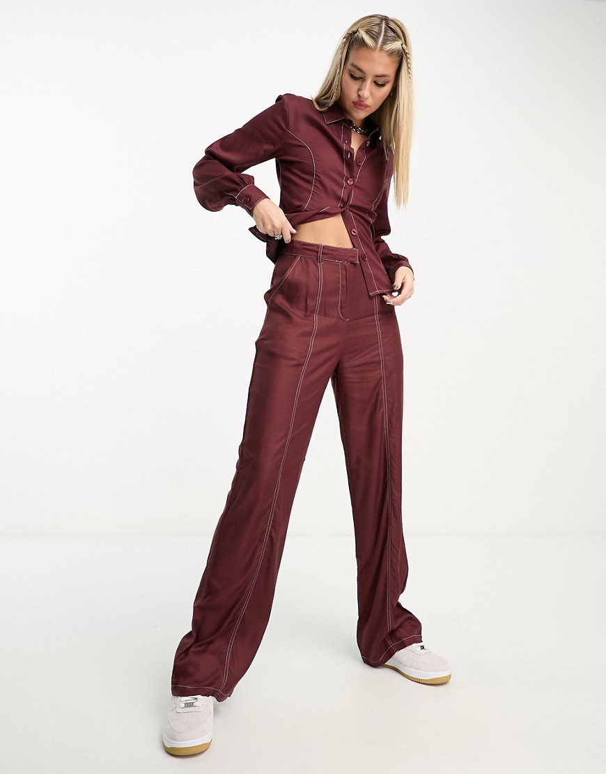 Heartbreak wide leg trousers co-ord with contrast seams in chocolate brown