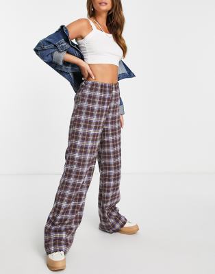 Heartbreak wide-legged pants in brown check (part of a set)