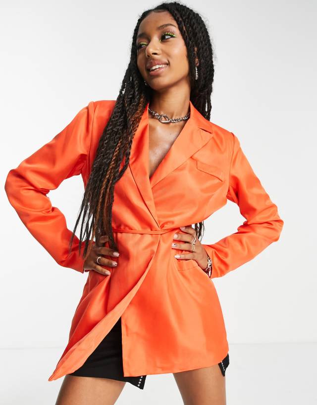 Heartbreak wrap side blazer in orange - part of a set