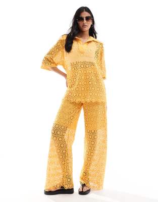 Heathe Adeze lace co-ord trousers in marigold-Yellow