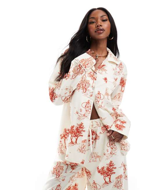 Heathe Alo printed shirt in cream with hand drawn print (part of a set)