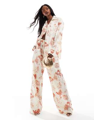 Heathe Alo printed trousers in cream with hand drawn print co-ord-White