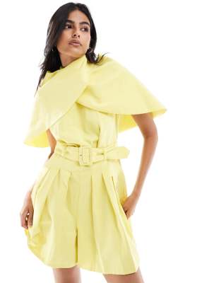 Heathe Bimisola cape playsuit in lime-Yellow