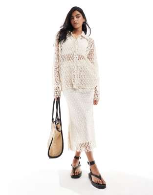 Heathe Chidi lace midi skirt co-ord in ecru-White