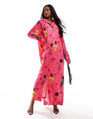 Heathe Ebi longline shirt dress in pink print - view 1