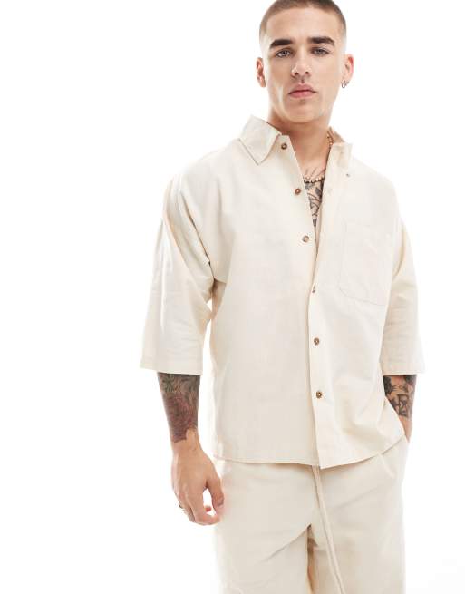 Heathe Olaitan linen look oversized shirt in butter (part of a set)