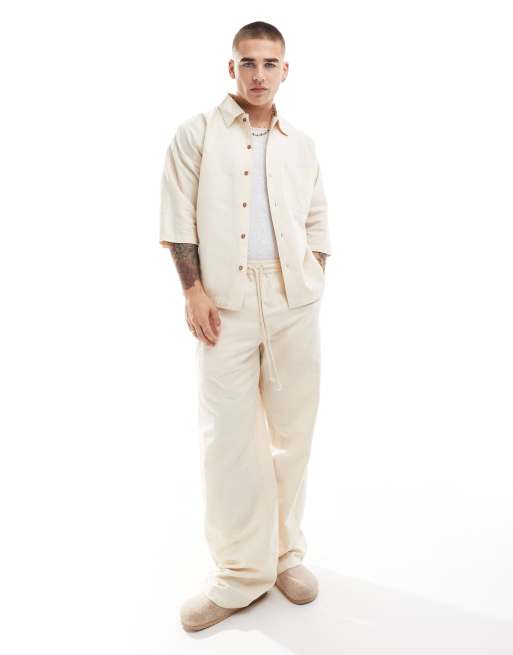 Heathe Olaitan linen oversized shirt in butter co-ord