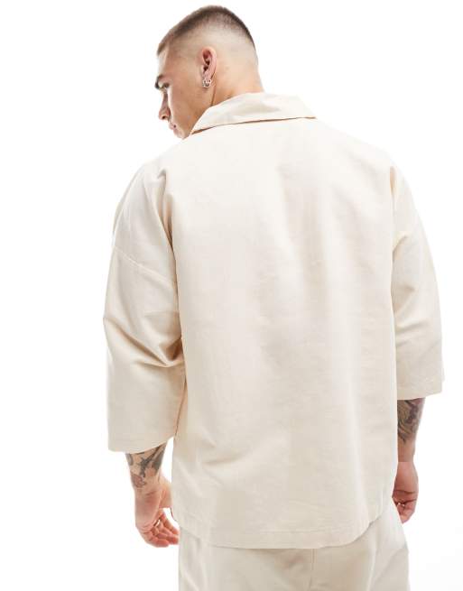 Heathe Olaitan linen oversized shirt in butter co-ord