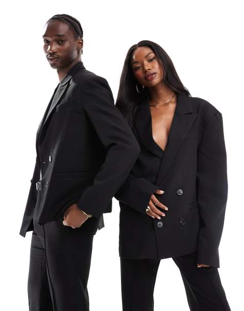 Heathe unisex Adesla double breasted tailored blazer in black (part of a set) - view 1