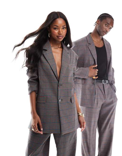 Heathe Unisex oversized tailored blazer in grey (part of a set)