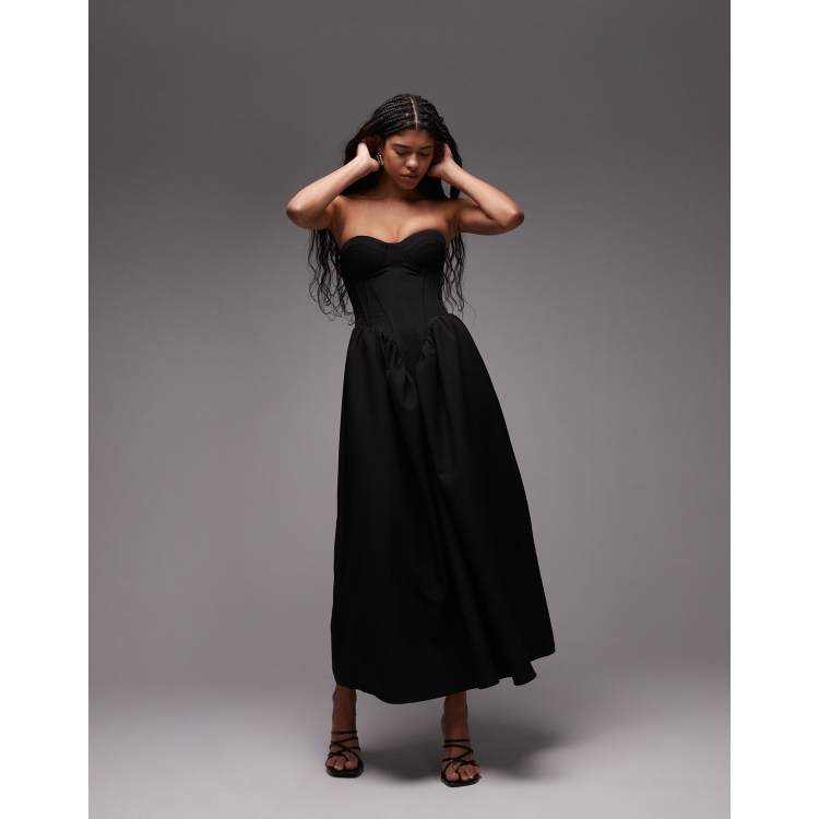 knee length dresses for ladies Miss Circle Women Rebeca Black Satin High Slit Corset Gown