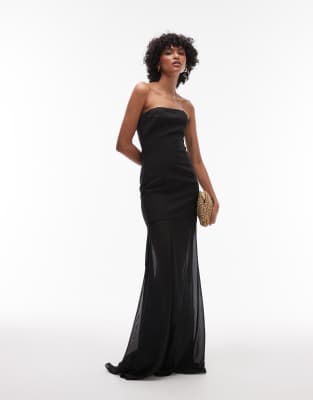 Heiress Beverly Hills Bandeau Structured Chiffon Dropped Hem Maxi Dress In Black