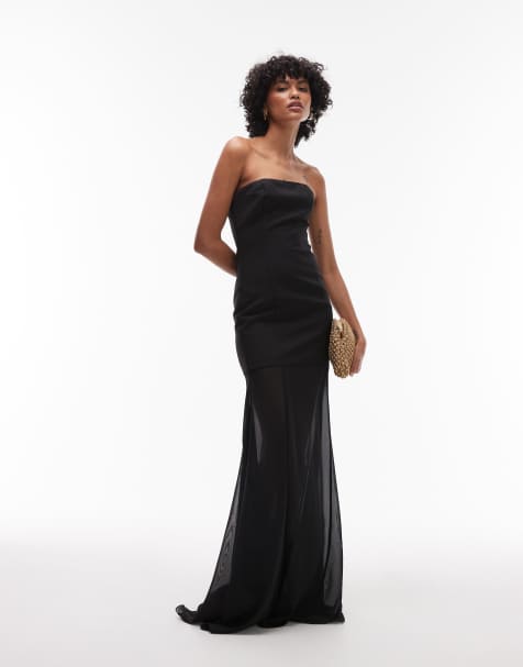 Heiress Beverly Hills bandeau structured chiffon dropped hem maxi dress in black - view 1