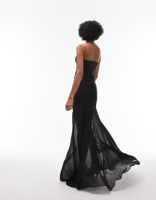 Heiress Beverly Hills Bandeau Structured Chiffon Dropped Hem Maxi Dress In Black