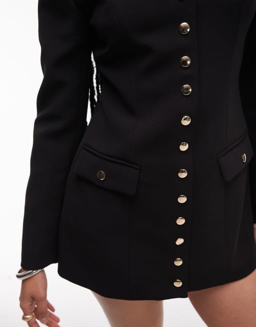 Heiress Beverly Hills button through long sleeve shoulder pad mini dress in black, 4 of 4