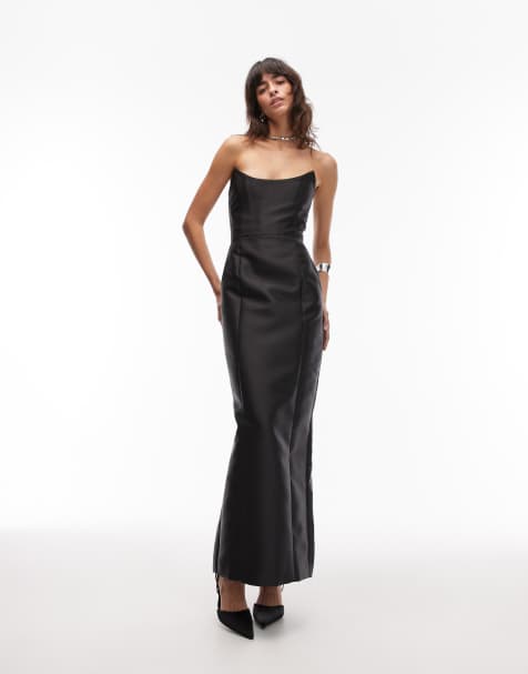 Heiress Beverly Hills structured satin corset lace up back maxi dress in black