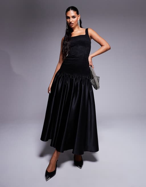 Heiress Beverly Hills - Exclusives - Maxi jurk met lijfje van kant met vierkante hals en rok van satijn met verlaagde taille in zwart