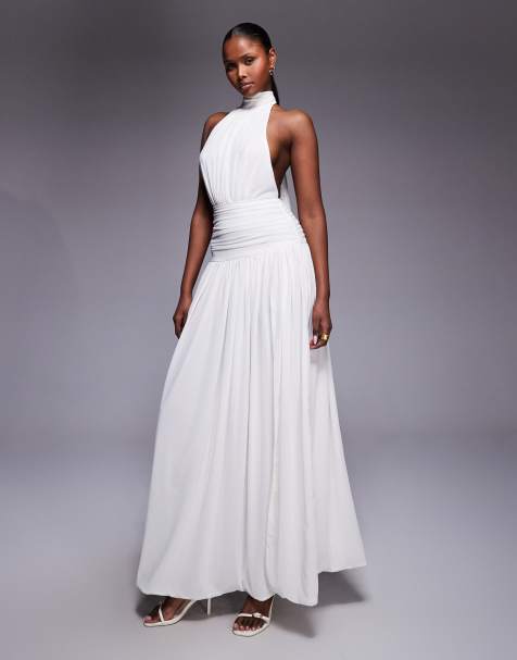 Heiress Beverly Hills high neck halterneck tie back ruched dropped waist open back maxi dress in cream - view 1