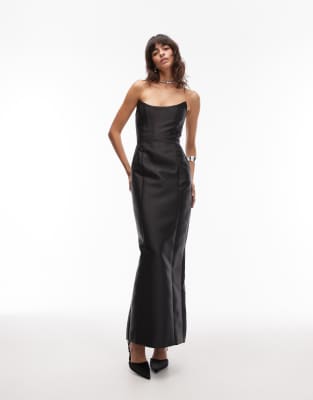 Heiress Beverly Hills - Maxikleid aus strukturiertem Satin in Schwarz mit Korsett-Schnürdetail am Rücken