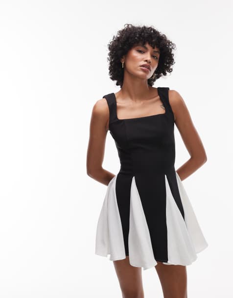 Heiress Beverly Hills – Minikleid in Schwarz und Weiß mit eckigem Ausschnitt und farblich abgesetztem Faltensaum - view 1