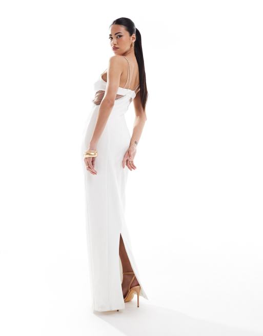 Heiress Beverly Hills premium diamante strap cut out mesh detail maxi dress  in white | ASOS