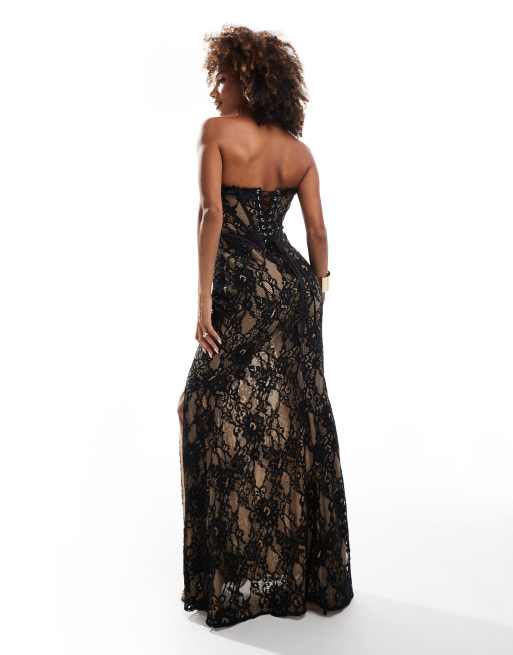 Black lace bandeau dress hotsell