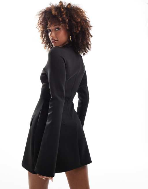 Heiress Beverly Hills premium exclusive structured long sleeve pocket detail mini a line dress in black ASOS