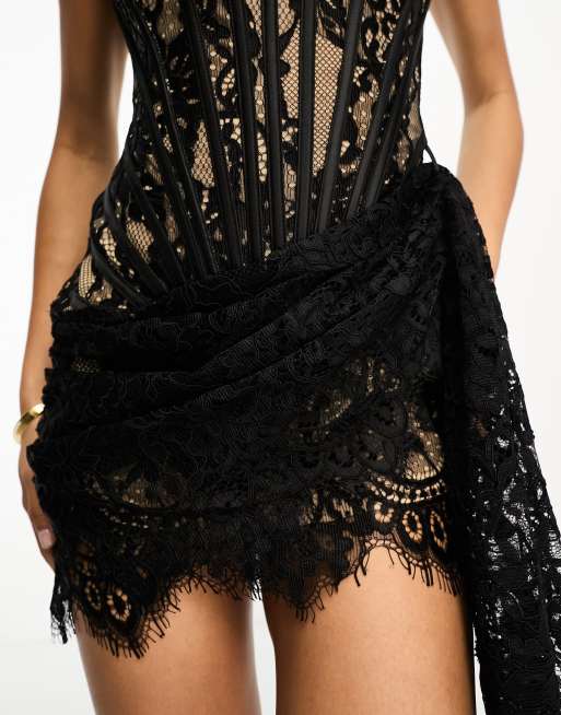 lace corset mini dress black Giorgia Black Ruched Tulle Corset Mini Dress main image 1