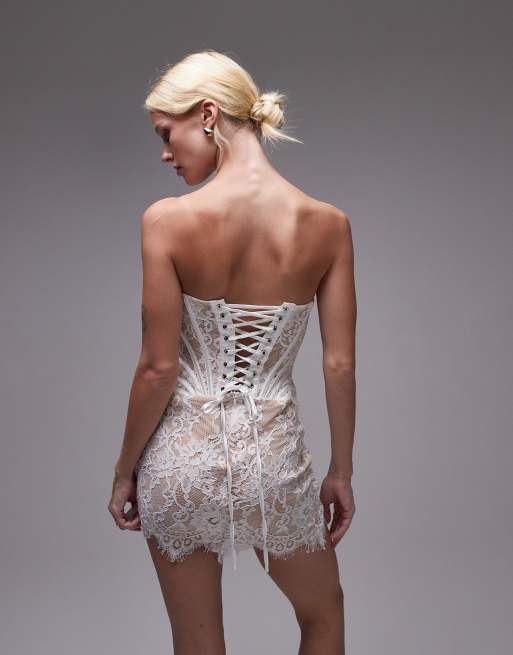 Heiress Beverly Hills premium lace drape corset mini dress in white