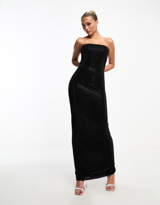 Heiress Beverly Hills - Premium max bandeau-jurk met rechte bodycon pasvorm en bedekt met diamantjes in zwart