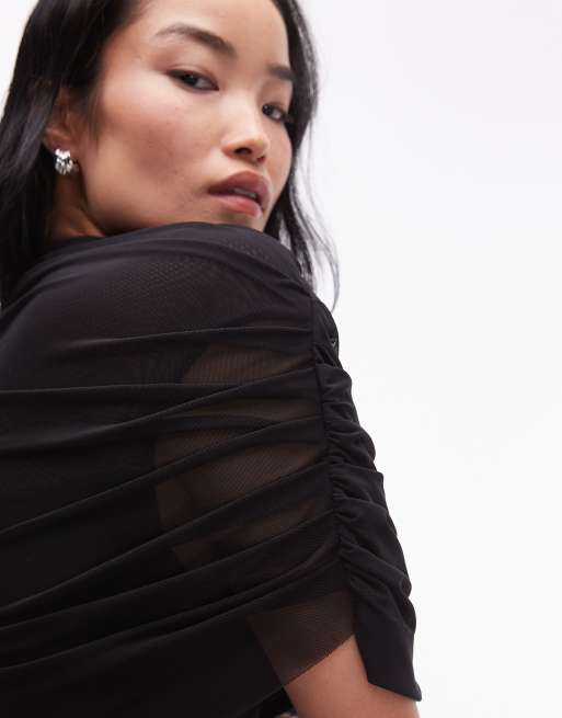 Heiress Beverly Hills - Robe longue asymétrique taille basse avec superposition drapée en tulle - Noir, 4 de 4