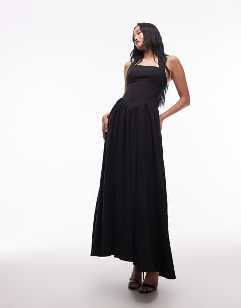 Heiress Beverly Hills structured halterneck drop waist detail maxi dress in black - view 1