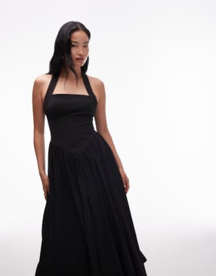 Heiress Beverly Hills Structured Halterneck Drop Waist Detail Maxi Dress In Black