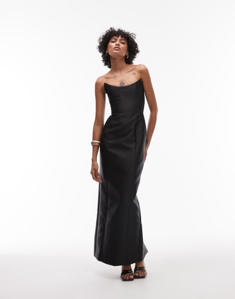Heiress Beverly Hills structured satin corset lace up back maxi dress in black - view 1