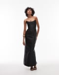 [Heiress Beverly Hills] Heiress Beverly Hills structured satin corset lace-up back maxi dress in black XXS BLACK