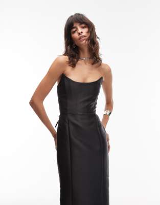 Heiress Beverly Hills structured satin corset lace up back maxi dress in Black
