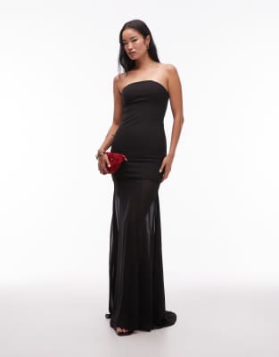 Heiress Beverly Hills - Trägerloses Maxikleid aus strukturiertem Chiffon mit tiefem Saum-Schwarz