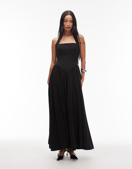 Heiress Beverly Hills – Usztywniana czarna sukienka maxi z dekoltem typu halter i obniżonym stanem