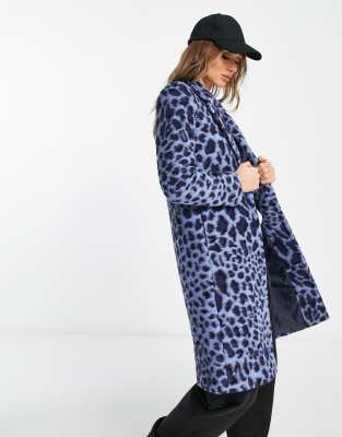 Helene Berman Helene Berman animal print wool blend college coat in blue