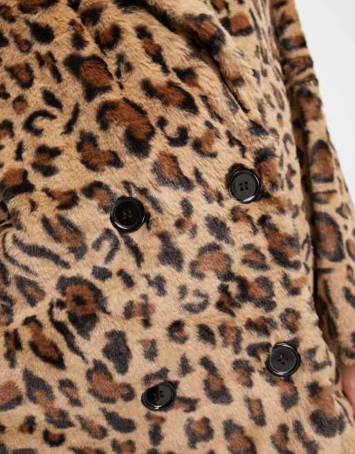 Helene Berman – Brun, leopardmönstrad fuskpälskappa med dubbelknäppning, 3 av 4