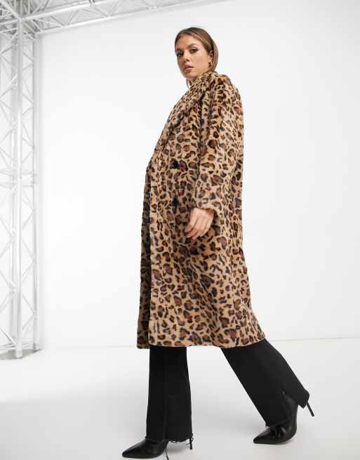 Helene Berman – Brun, leopardmönstrad fuskpälskappa med dubbelknäppning, 4 av 4