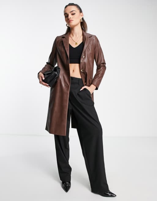 Helene Berman - Cappotto in stile anni '90 in pelle marrone 
