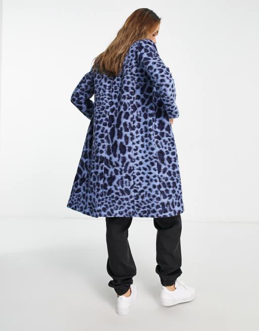 Helene Berman - Cappotto stile college in misto lana blu con stampa animalier, 2 di 4