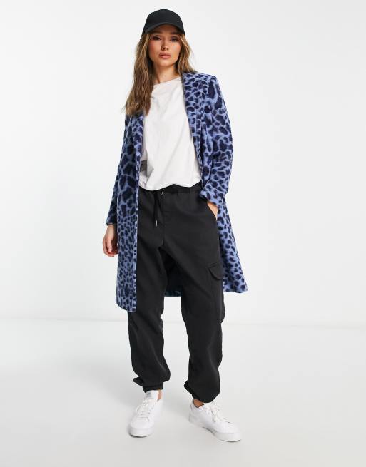 Helene Berman - Cappotto stile college in misto lana blu con stampa animalier, 3 di 4