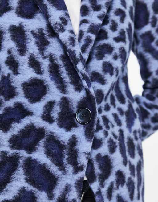 Helene Berman - Cappotto stile college in misto lana blu con stampa animalier, 4 di 4