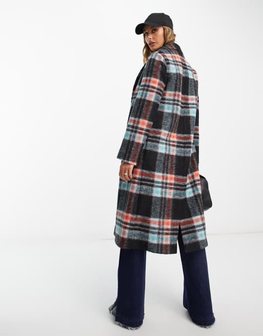 Helene Berman check print wool blend duster coat in multi ASOS