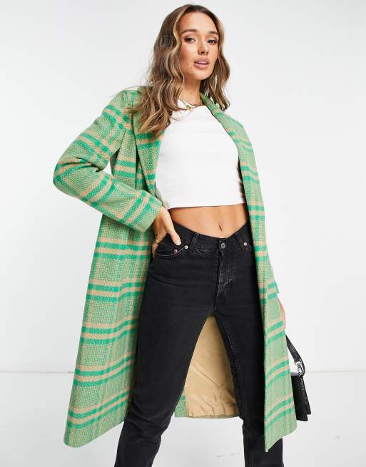 Helene Berman check Ruth coat in green multi | ASOS