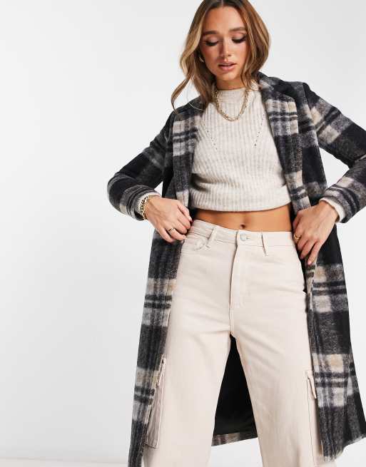 Grey check shop wool coat