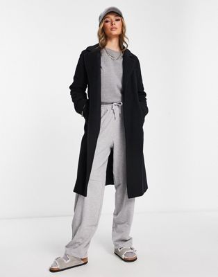 Helene Berman classic mid length wool blend wrap coat in black